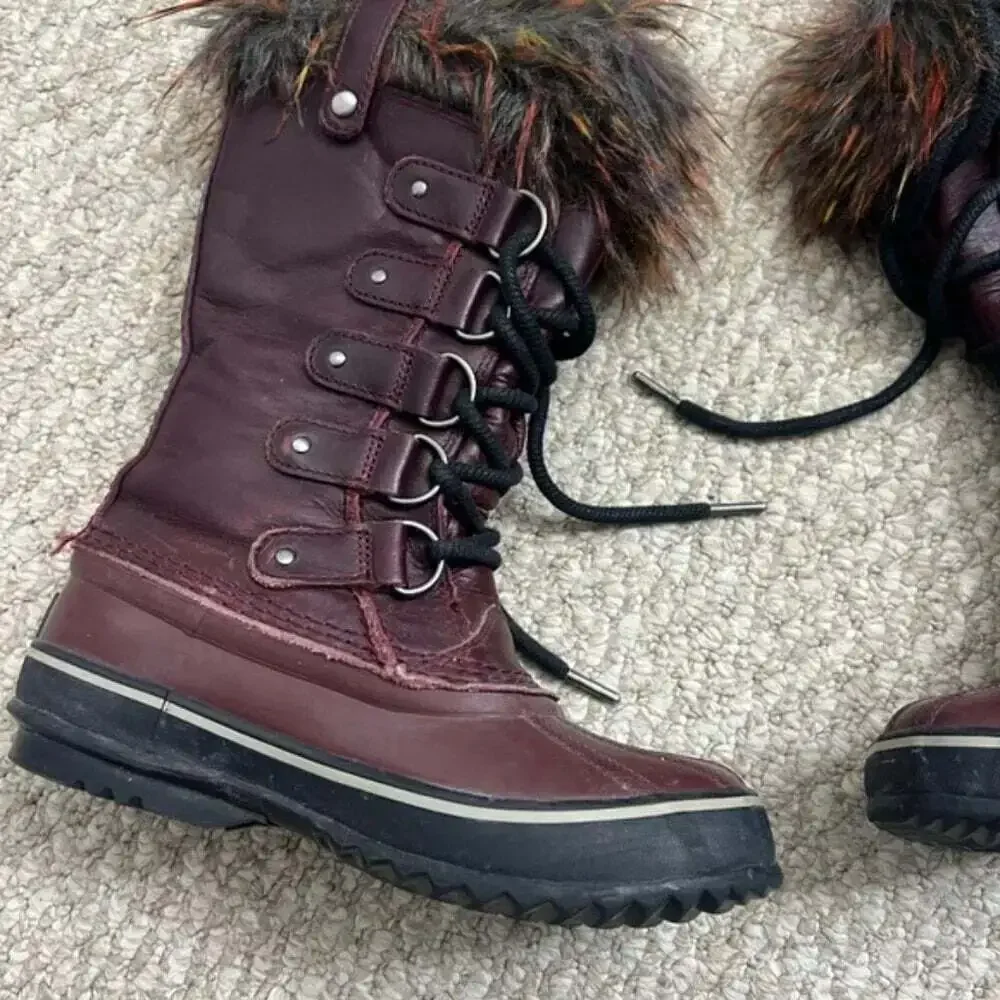Sorel Joan of Arctic Faux Fur Waterproof Snow Boots in Red  Wood